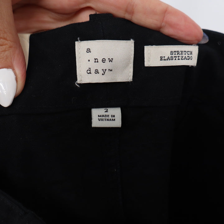 A New Day Womens Black High Rise Straight Leg Stretch Cotton Pants Size 2