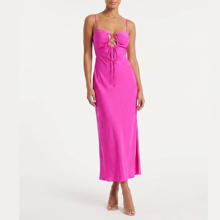 Express Hot Pink Cutout Tie Front Maxi Dress Size M NWT