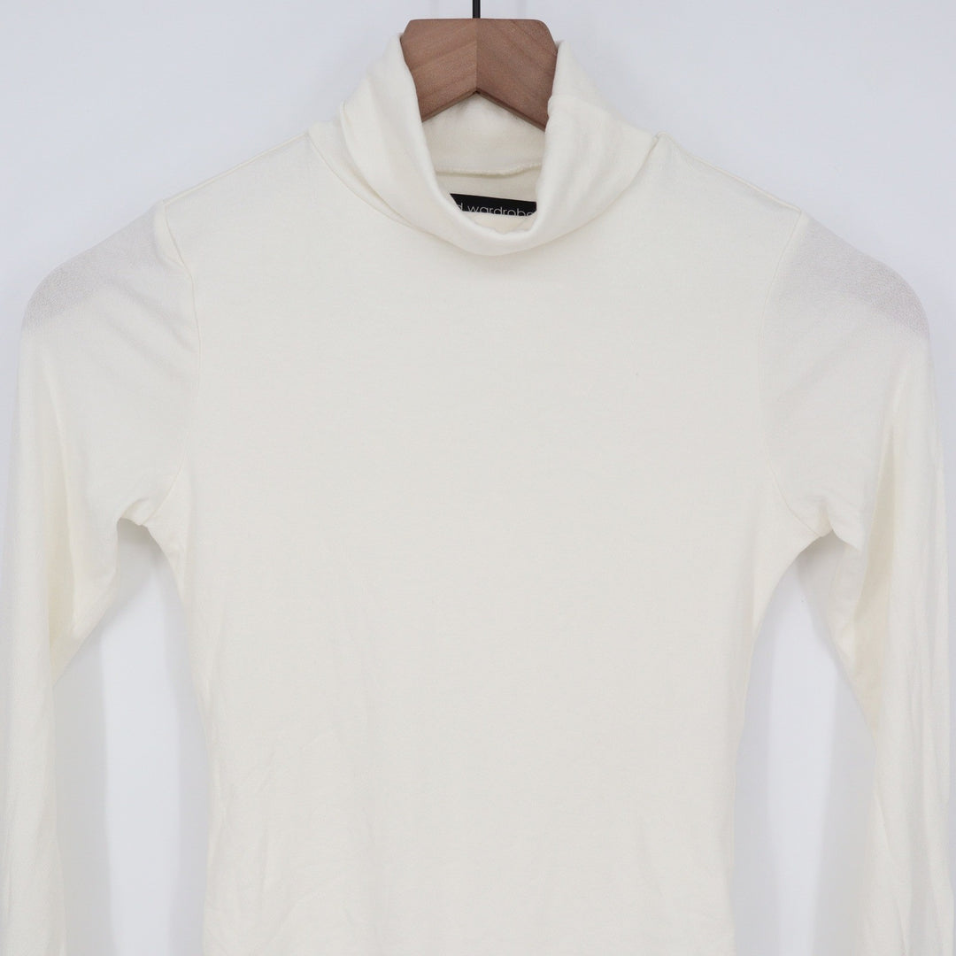 Naked Wardrobe Turtleneck Long Sleeve Bodysuit Cream Small Solid Base