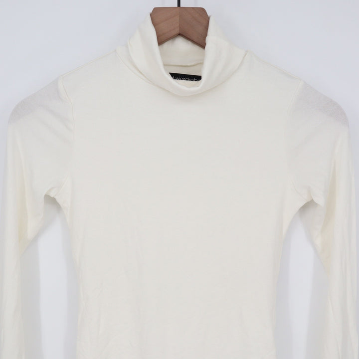 Naked Wardrobe Turtleneck Long Sleeve Bodysuit Cream Small Solid Base