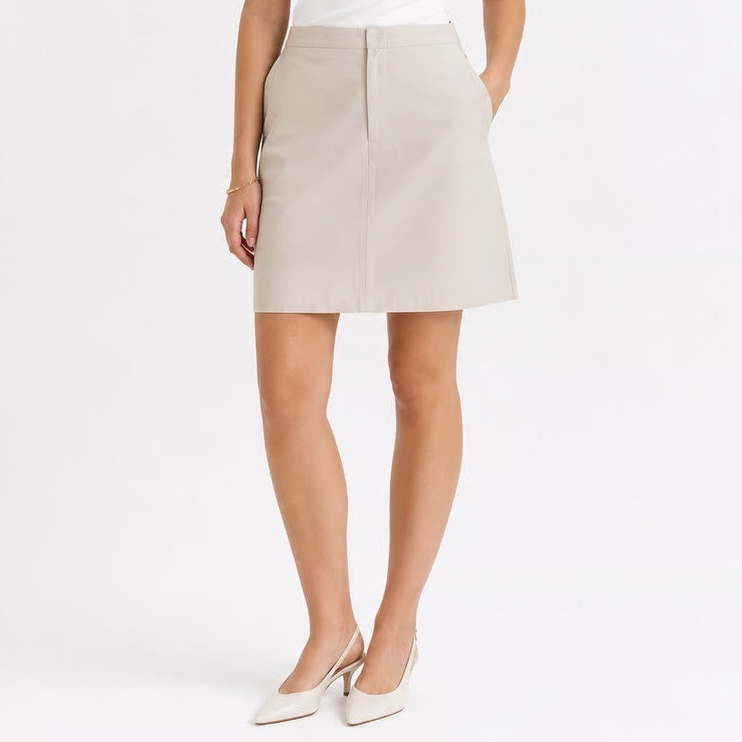 Banana Republic Stretch Beige Cotton Pencil Skirt Size 14 Side Zip Knee Length