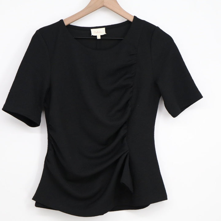 Deletta T-Shirt Womens Medium Black Ruched Front Short Sleeve Round Neck Outdoor