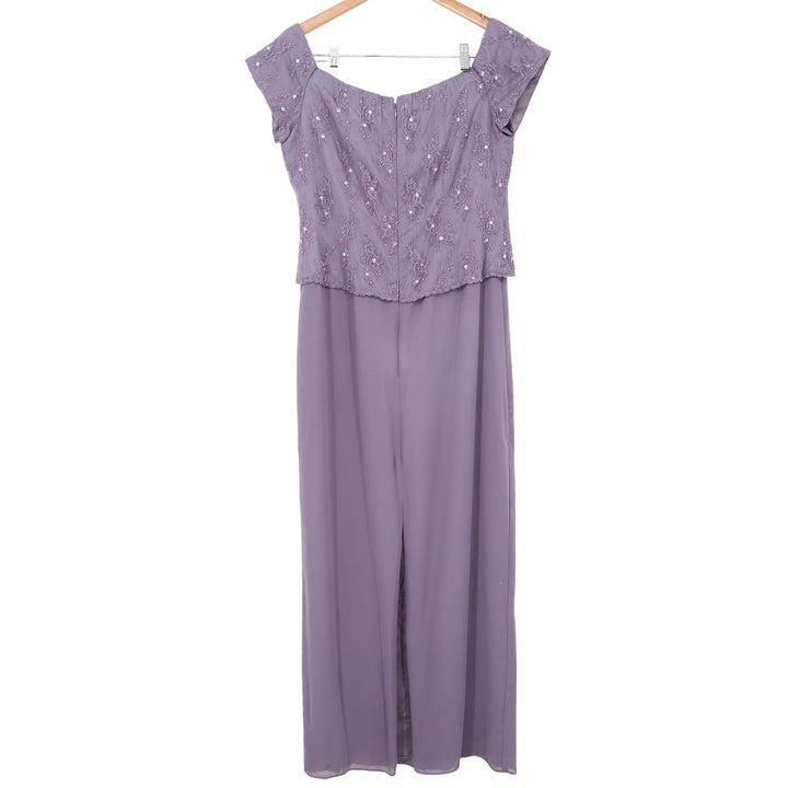 Cachet Dress Women's 10 Purple Beaded Lace Chiffon Maxi Gown Excellent