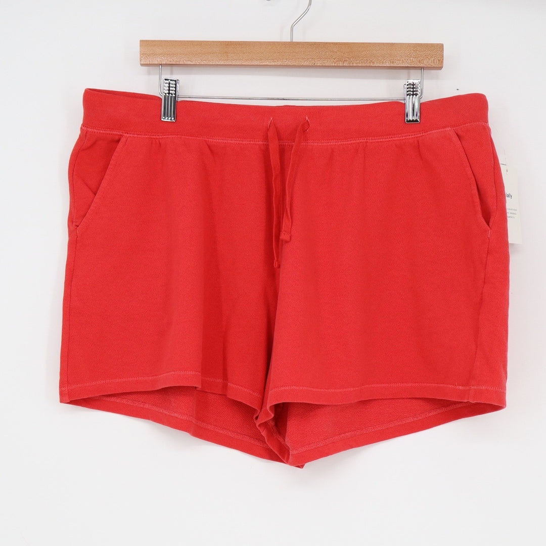 Old Navy Womens XL Red Sweat Shorts Drawstring Pockets Specially Dyed