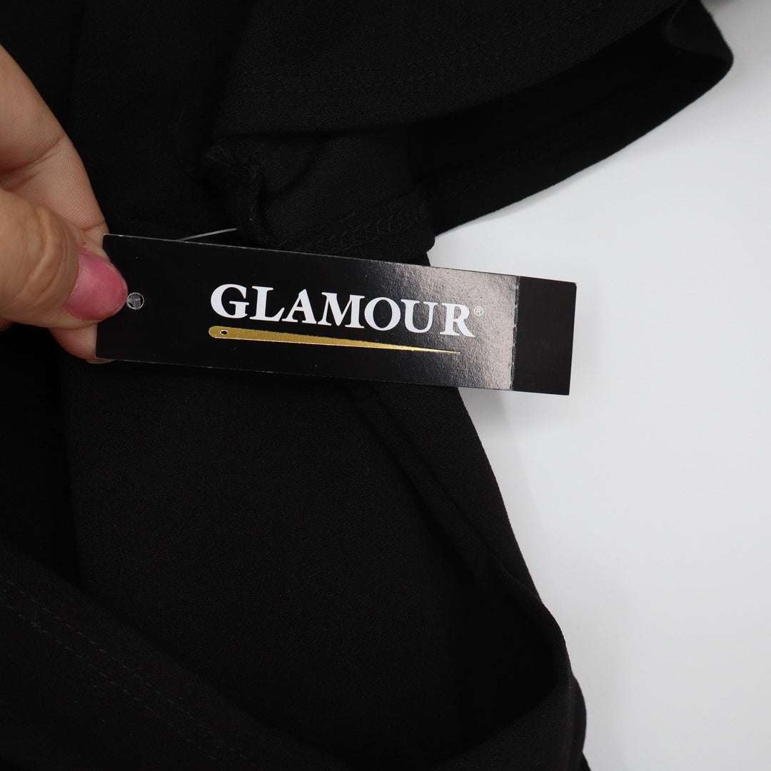 Glamour Dress Women's 10 Sheath Black Faux Wrap Flutter Sleeve New