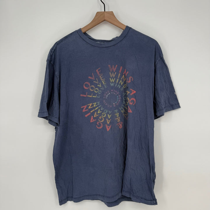 American Eagle XL Super Soft Love Wins Again Graphic T-Shirt Blue