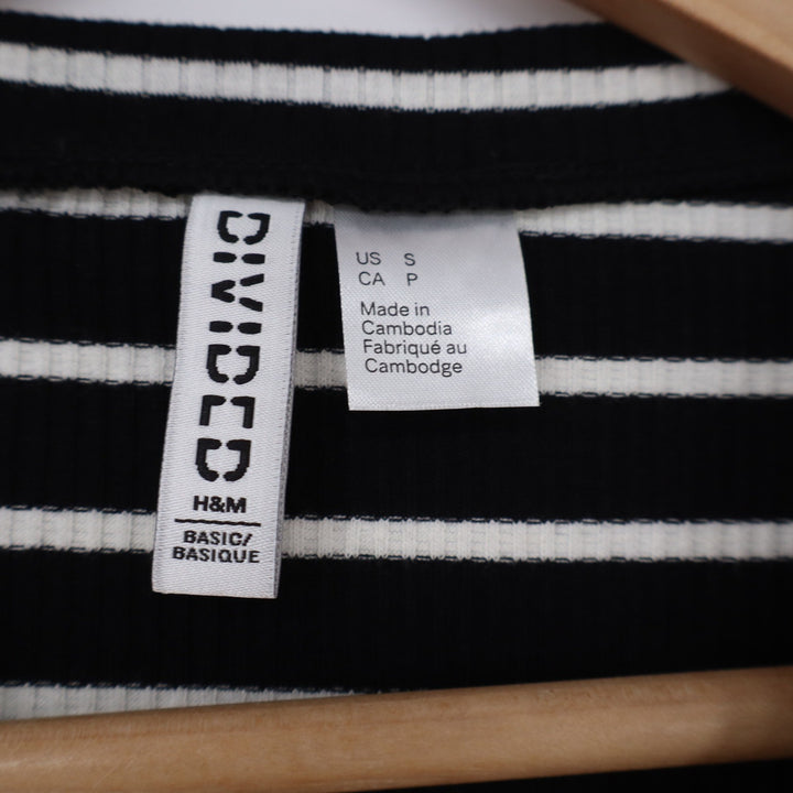 H&M T-Shirt Womens S Divided Basic Ribbed Black White Striped Excellent