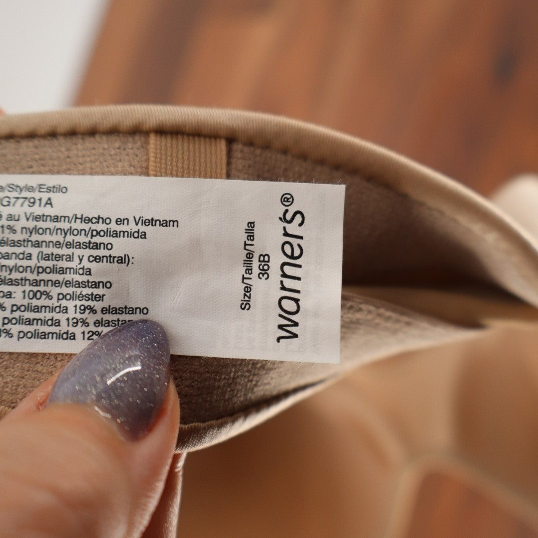 Warners Strapless Bra Womens 36B Beige Nylon Stretch Full Coverage Padded Cups