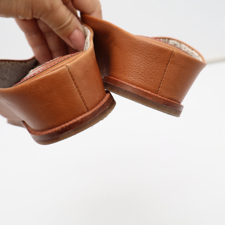 ED Ellen DeGeneres Womens Tan Leather Crisscross Slide Wedge Sandals Size 10