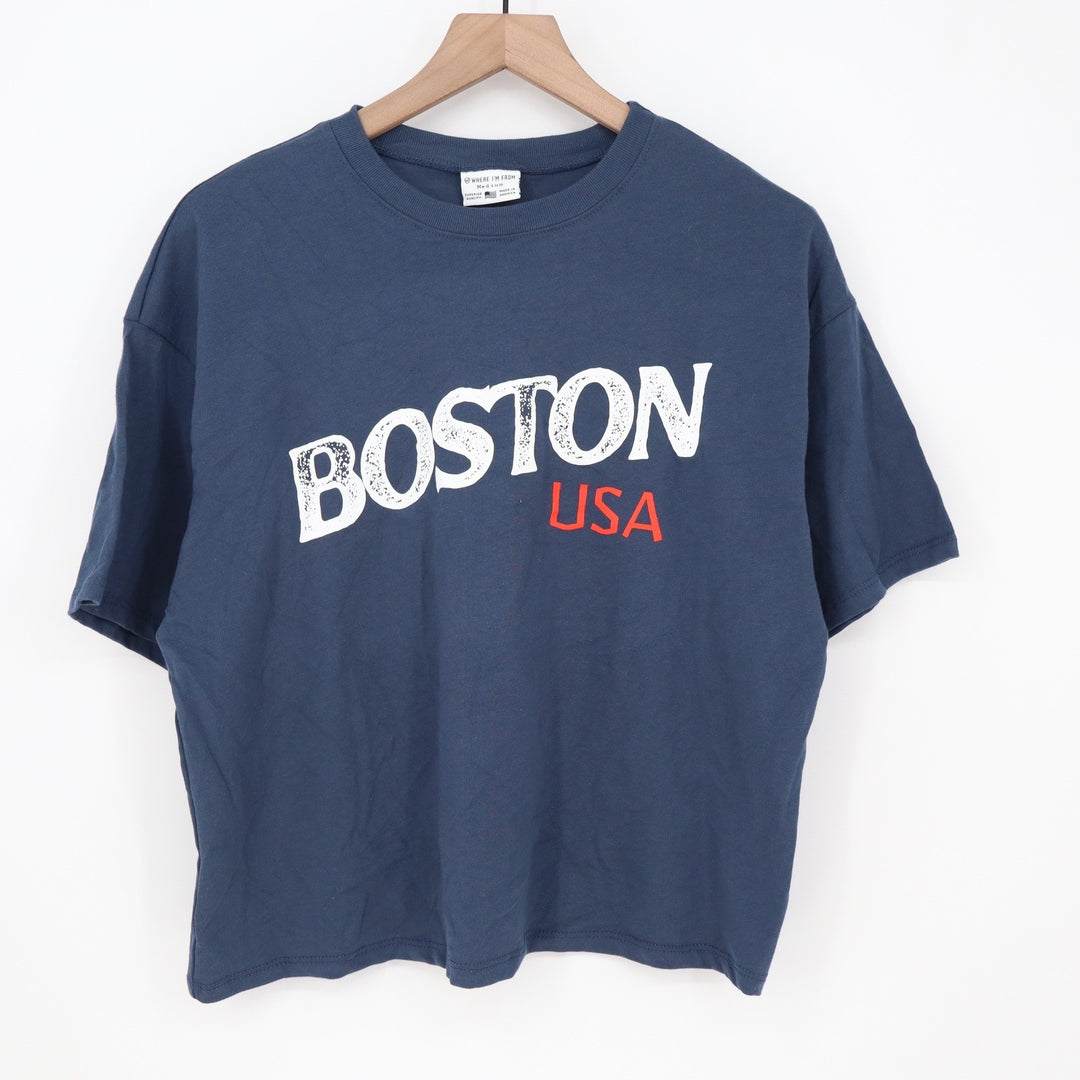 Where I'm From Boston USA Easy Tee Navy Blue Cotton Graphic T-Shirt Mens Medium