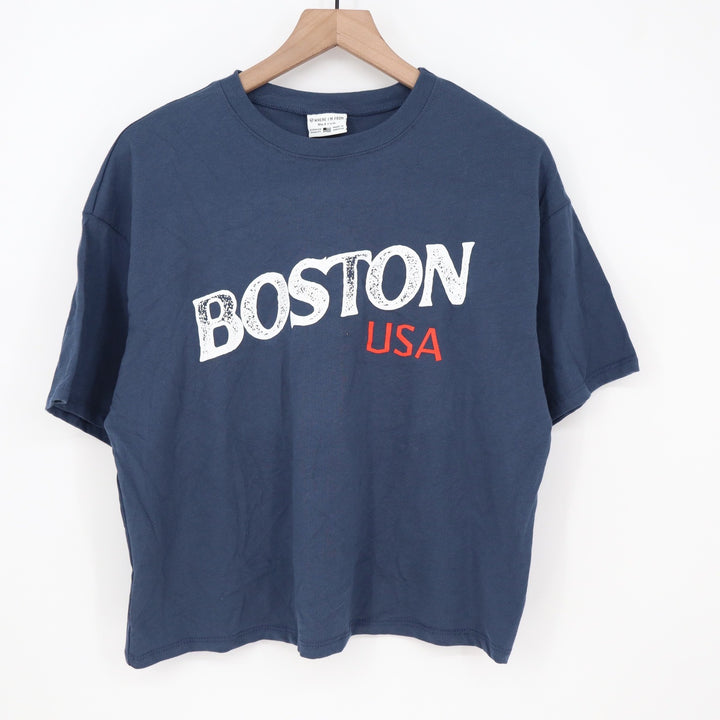Where I'm From Boston USA Easy Tee Navy Blue Cotton Graphic T-Shirt Mens Medium