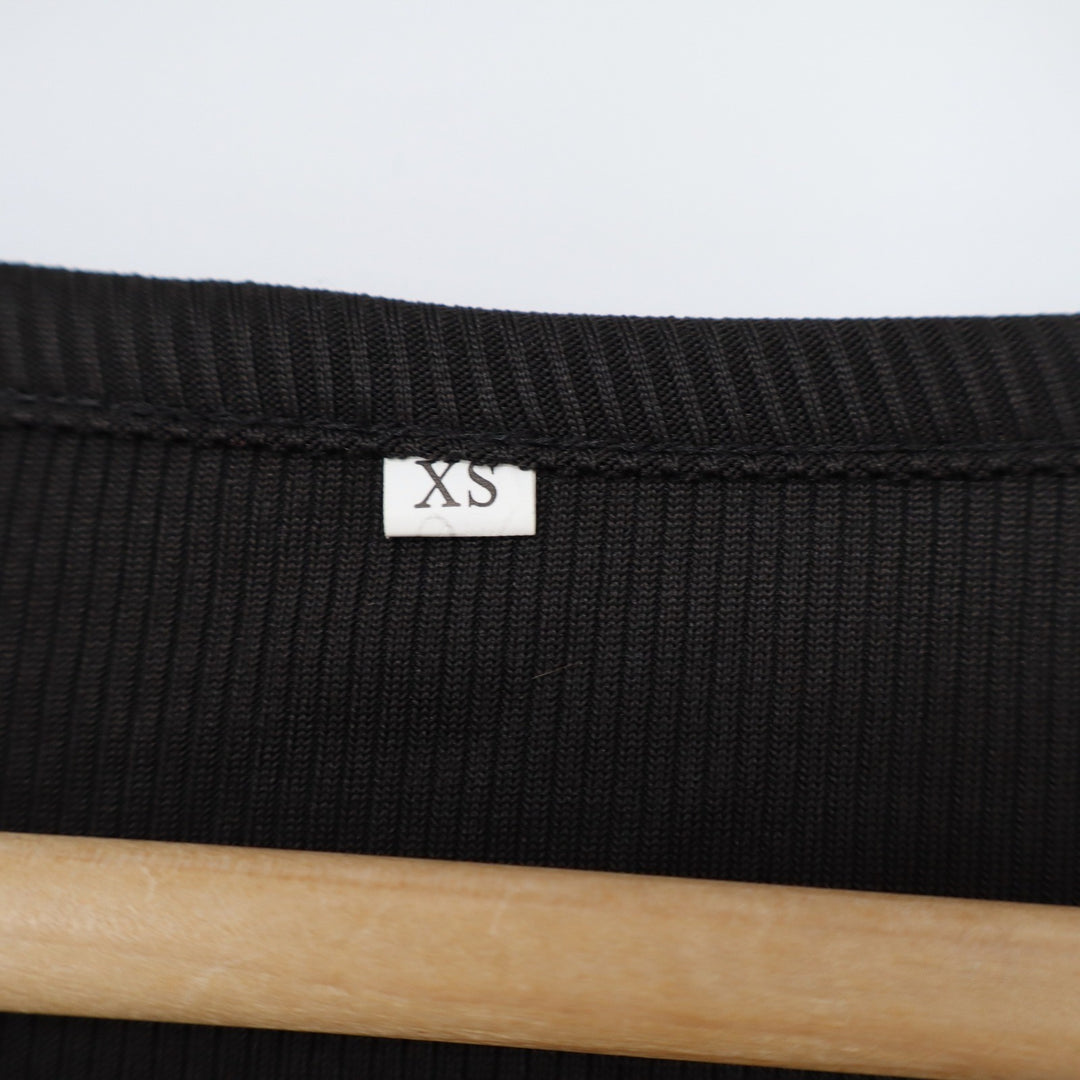 Black Ribbed Long Sleeve Crop Top Square Neck Slim Fit XS
