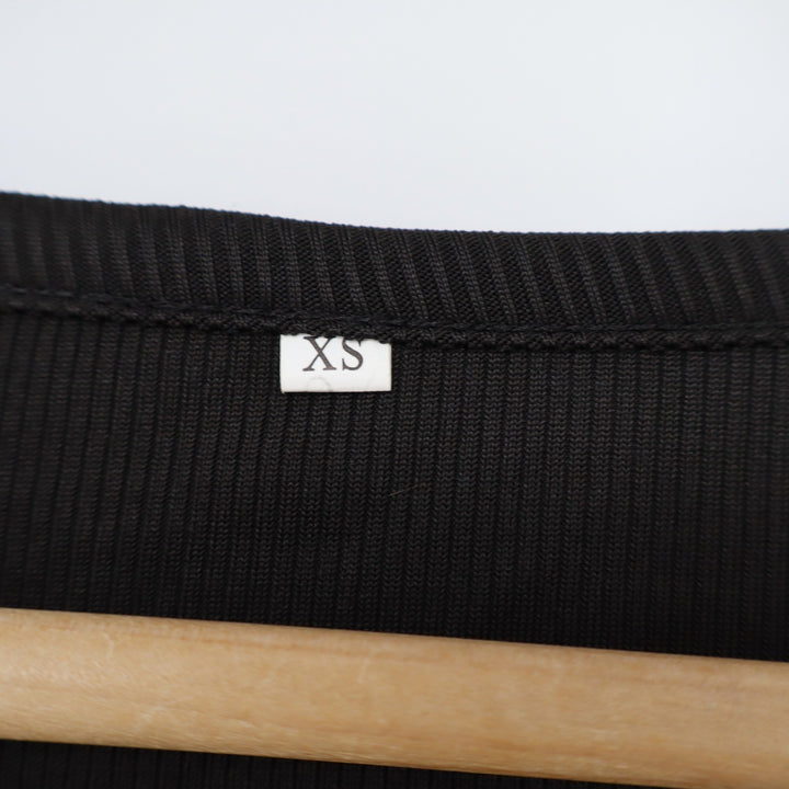 Black Ribbed Long Sleeve Crop Top Square Neck Slim Fit XS
