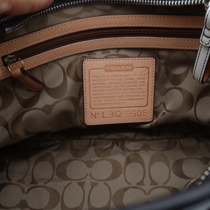 Coach Hamptons Black White Leather Colorblock Tote Shoulder Bag Buckle Detail