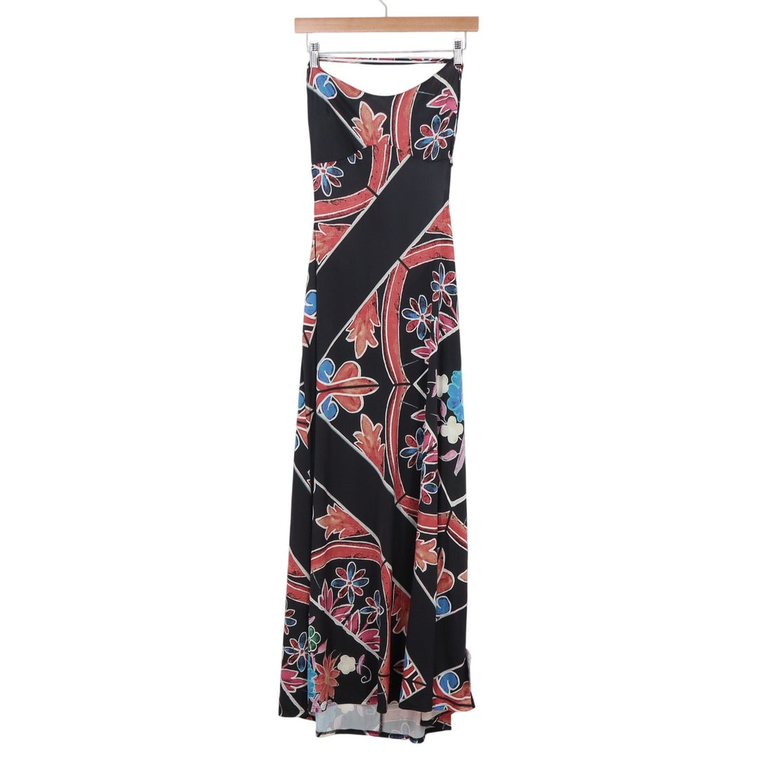 ASOS Design Maxi Dress Womens 10 Bodycon Black Multi Floral Open Back Excellent