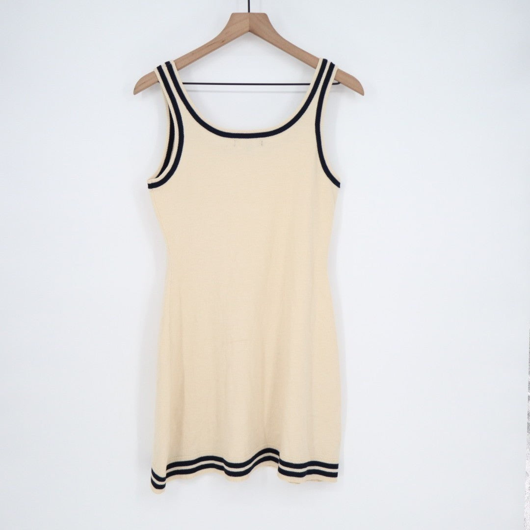 Lulus Sweater Mini Dress Womens Large Beige Knit Acrylic Lightweight Scoop Neck