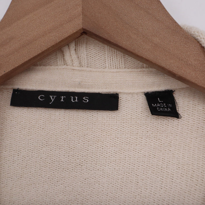 Cyrus Women Cream Open Front Hooded Cardigan Sweater Pockets Large