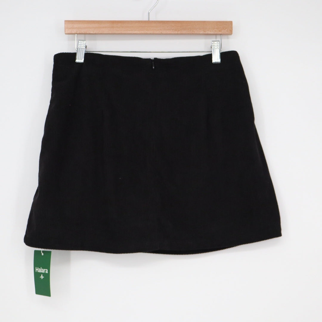 Halara Black Ribbed Corduroy Athletic Skort Mini Skirt Built-in Shorts Large