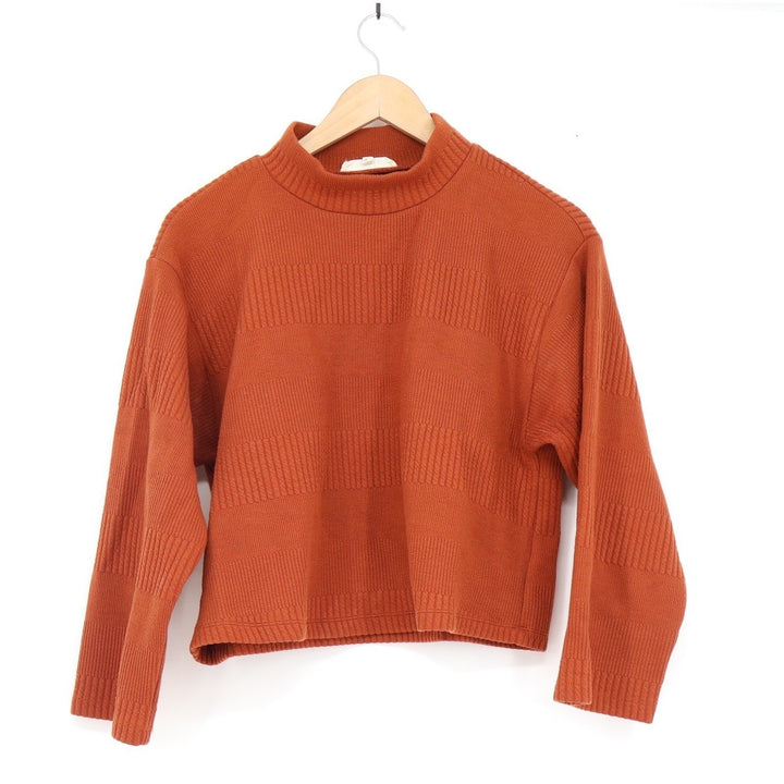 June & Hudson Rust Orange Textured Mock Neck Cropped Sweater XS Long Sleeve Boxy