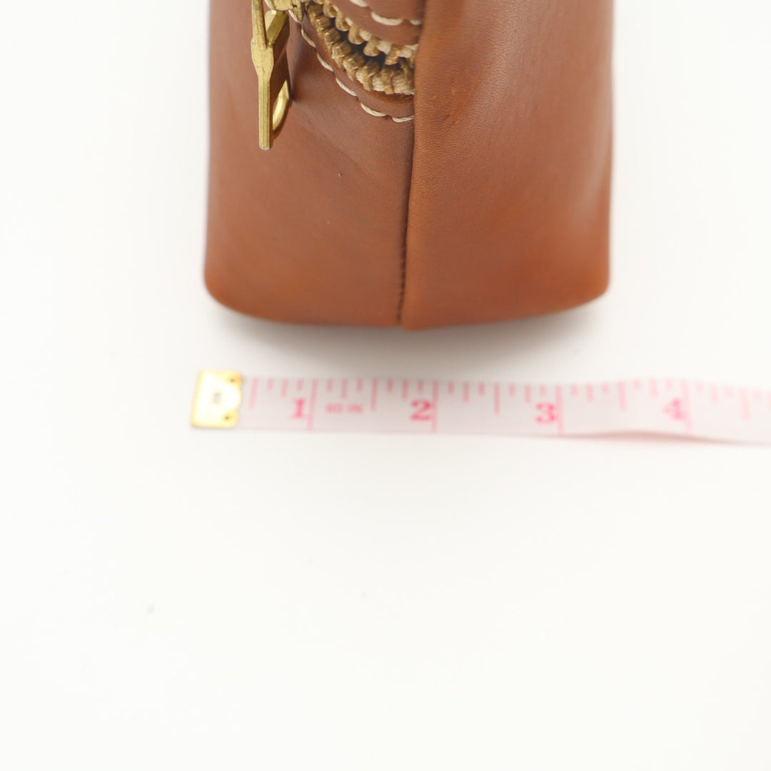 Womens Handbag Brown Honey Cognac Leather Sturdy Zipper Makeup Bag