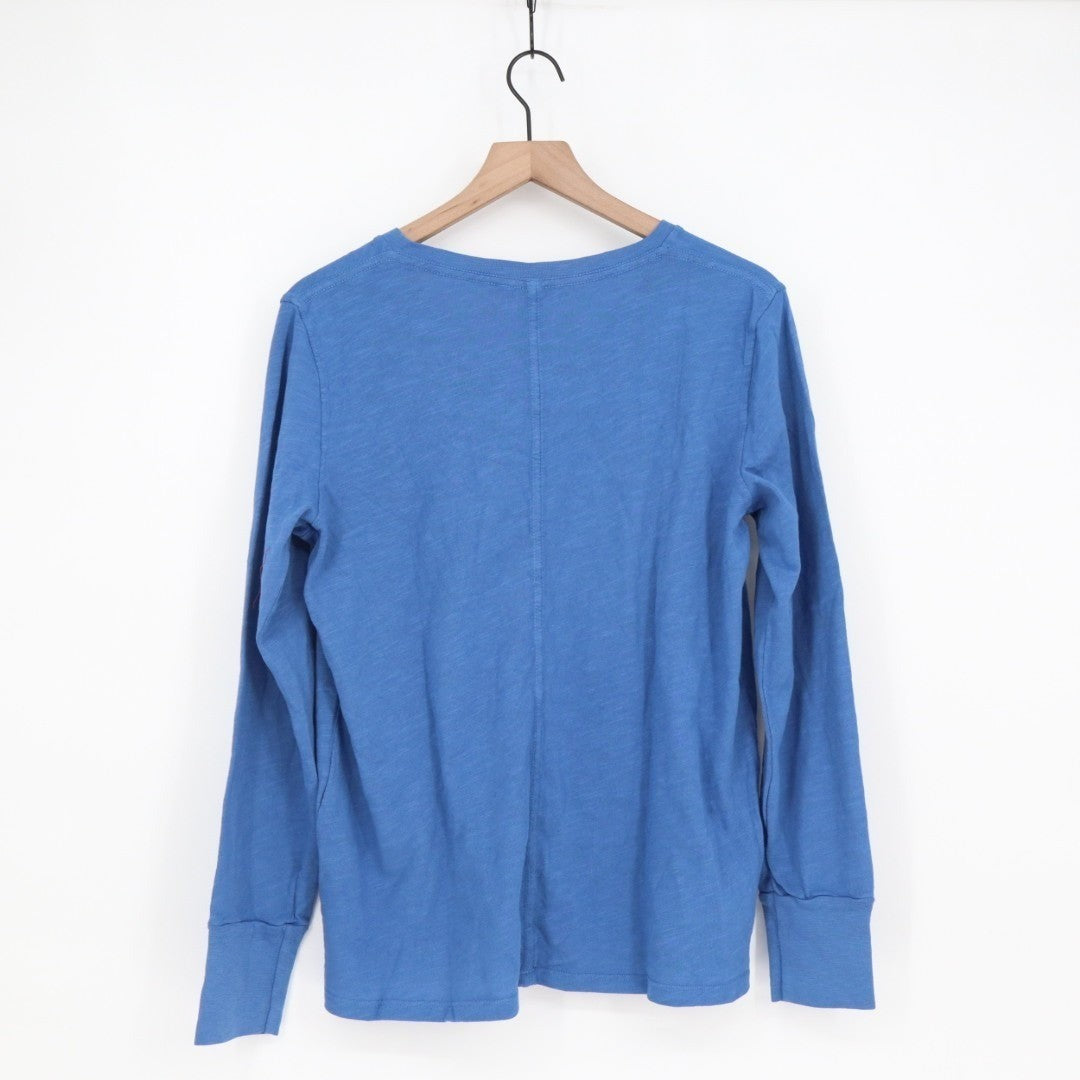 American Giant Premium Slub T-Shirt Womens Large Blue Cotton V-Neck Long Sleeve