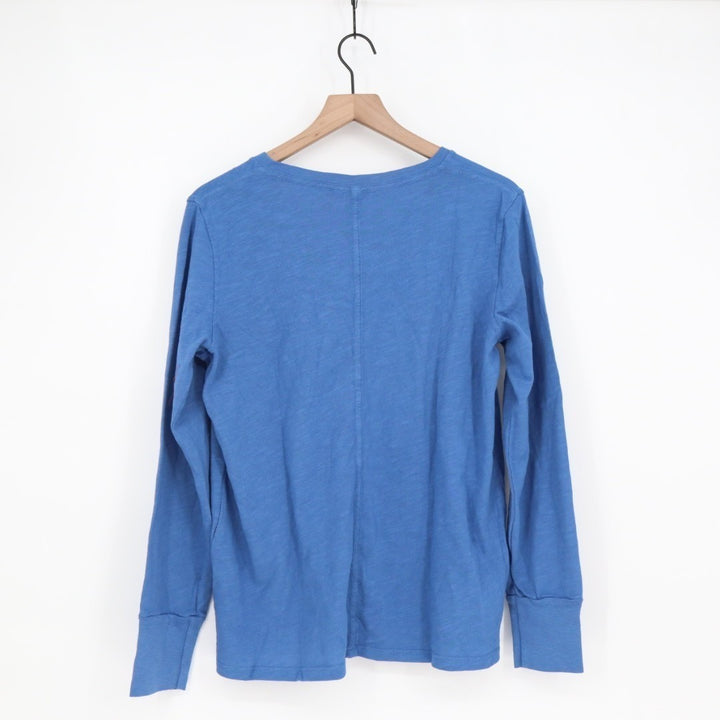 American Giant Premium Slub T-Shirt Womens Large Blue Cotton V-Neck Long Sleeve