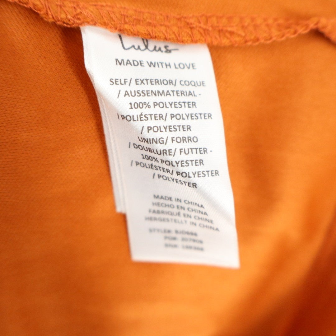 Lulus Memorable Entrance Maxi Dress Womens XS Rust Orange Satin Strapless Fitted