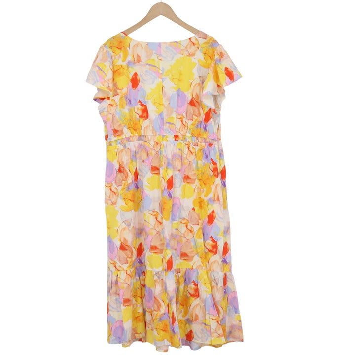 Isabel Maternity Floral Flutter Sleeve Tiered Midi Dress XXL Yellow Multi NWT