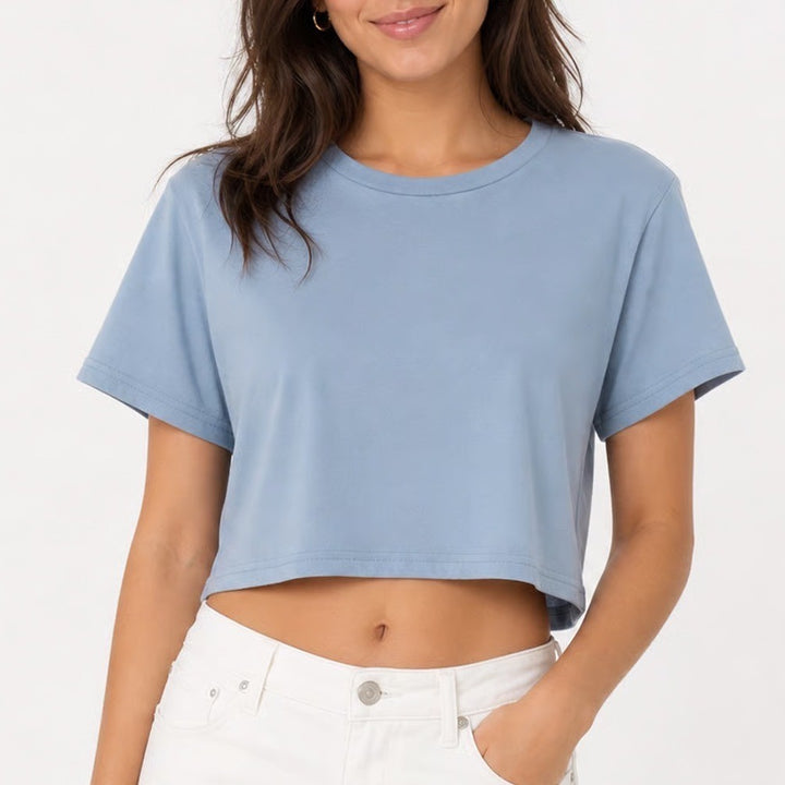 SHEIN Dusty Blue Short Sleeve Crew Neck Crop Top XL 12