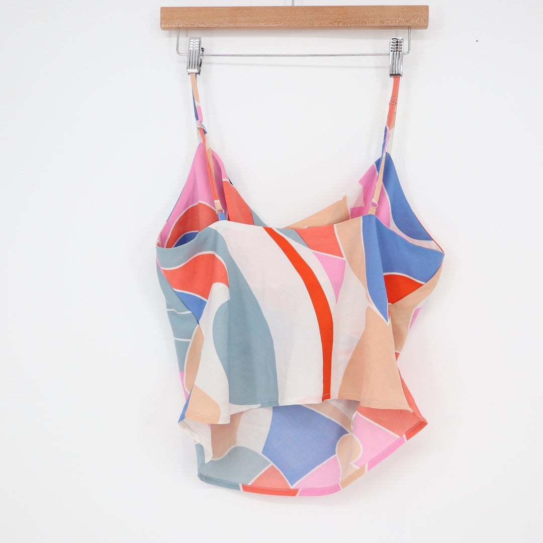 Milk & Honey Abstract Geometric Cowl Neck Camisole Pink Blue Orange Medium