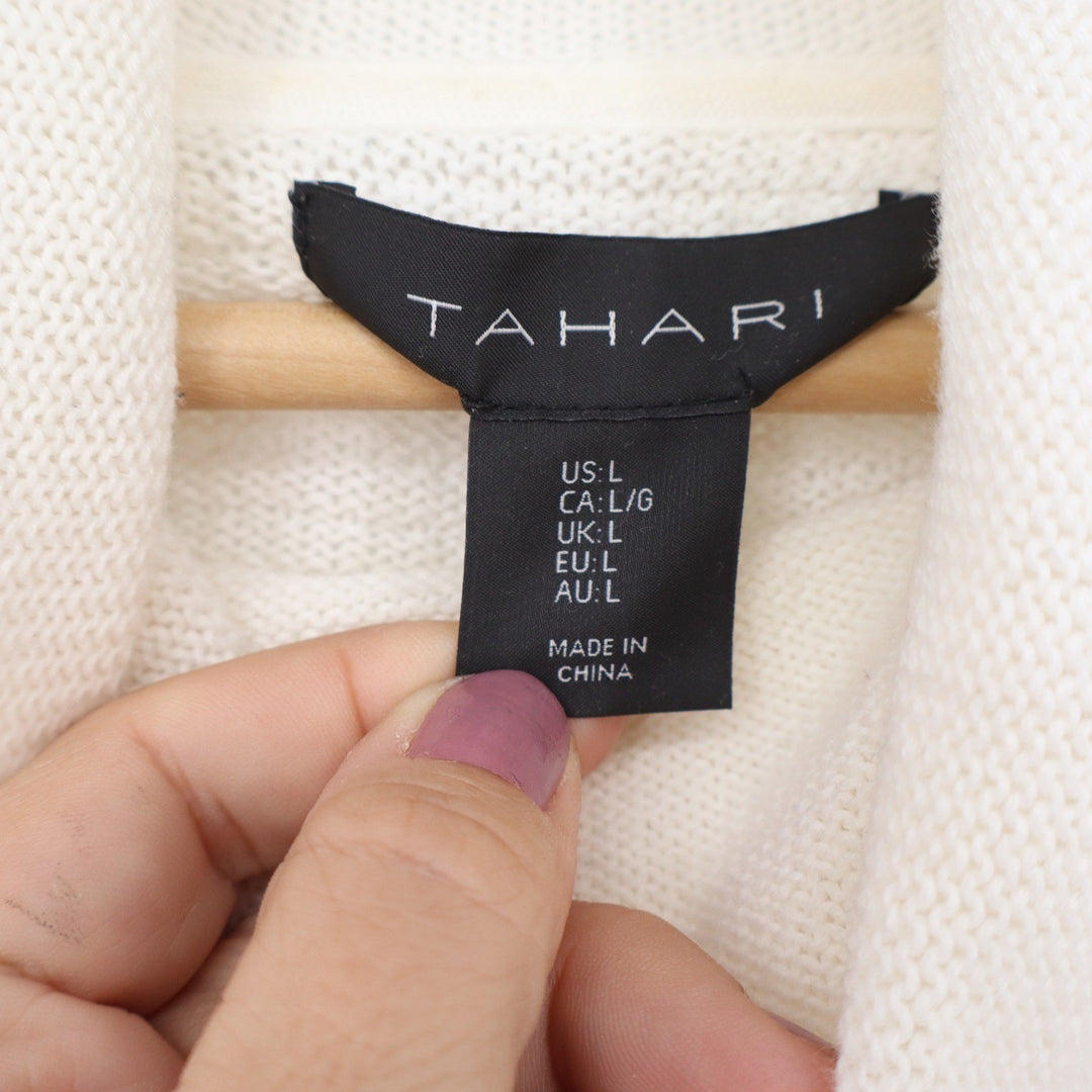 Tahari Women's Cowl Neck Color block Tunic Sweater Tan Cream Size L