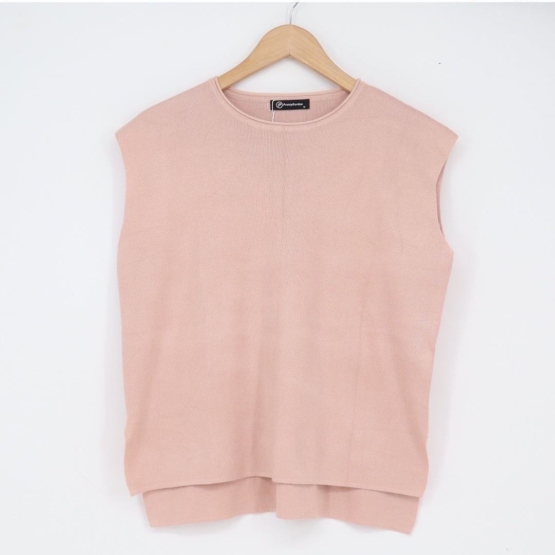 PrettyGarden Tank Top Womens M Pink High-Low Ribbed Knit Muscle Tee NEW