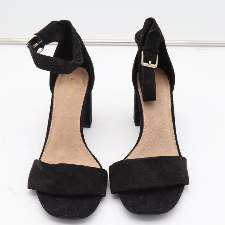 Old Navy Suede Party Block Heel Sandals Blackjack Black Ankle Strap Womens 9