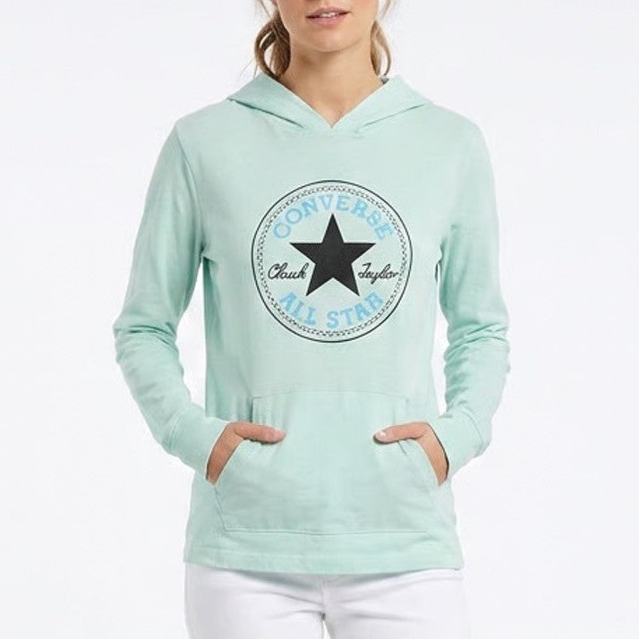 Converse All Star Mint Green Long Sleeve Hooded Graphic T-Shirt Kids XL