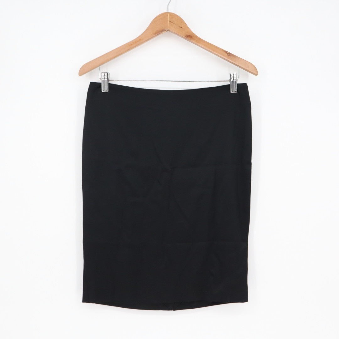 Theory Pencil Skirt Womens 4 Black Stretch Back Zip Knee Length Formal Business