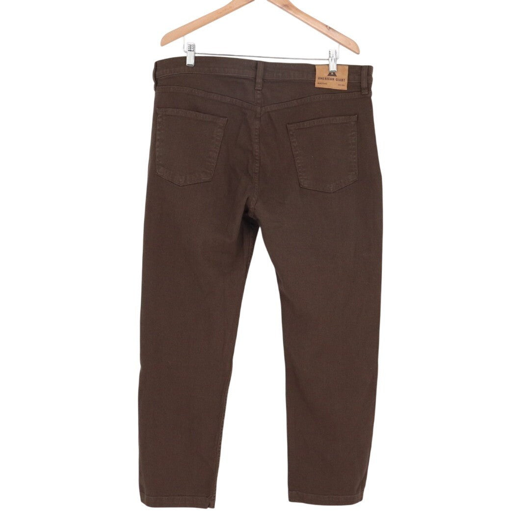 American Giant Roughneck Pants Men 38x30 Brown Cotton Stretch 5-Pockets Straight