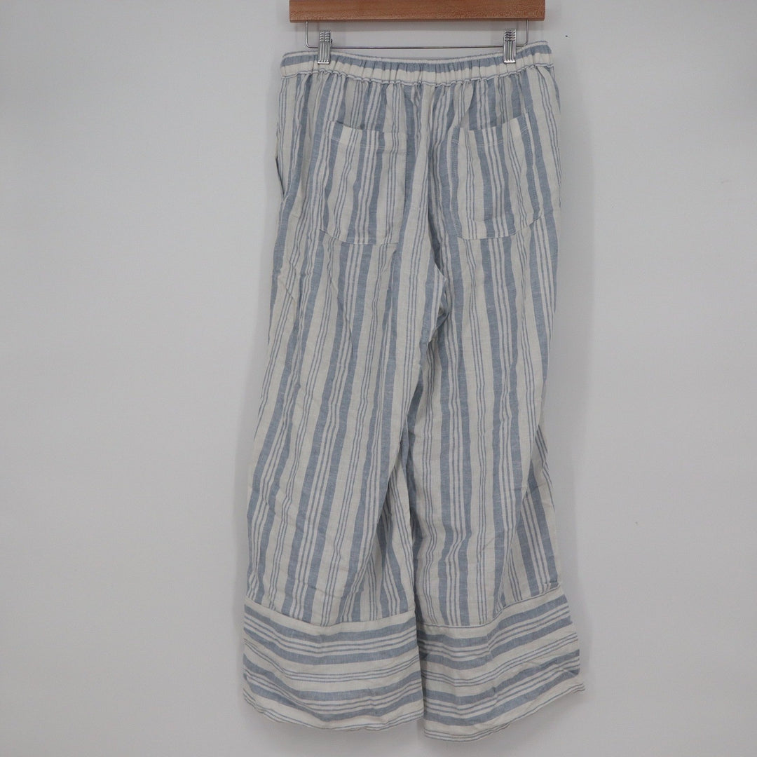 Casa Cabana Blue White Striped Linen Blend Wide Leg Pants Medium RN 146919
