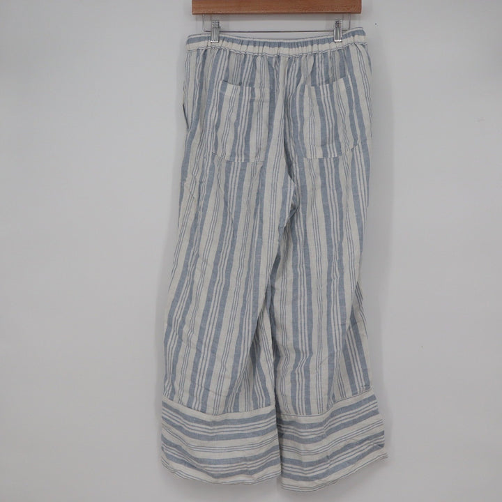 Casa Cabana Blue White Striped Linen Blend Wide Leg Pants Medium RN 146919
