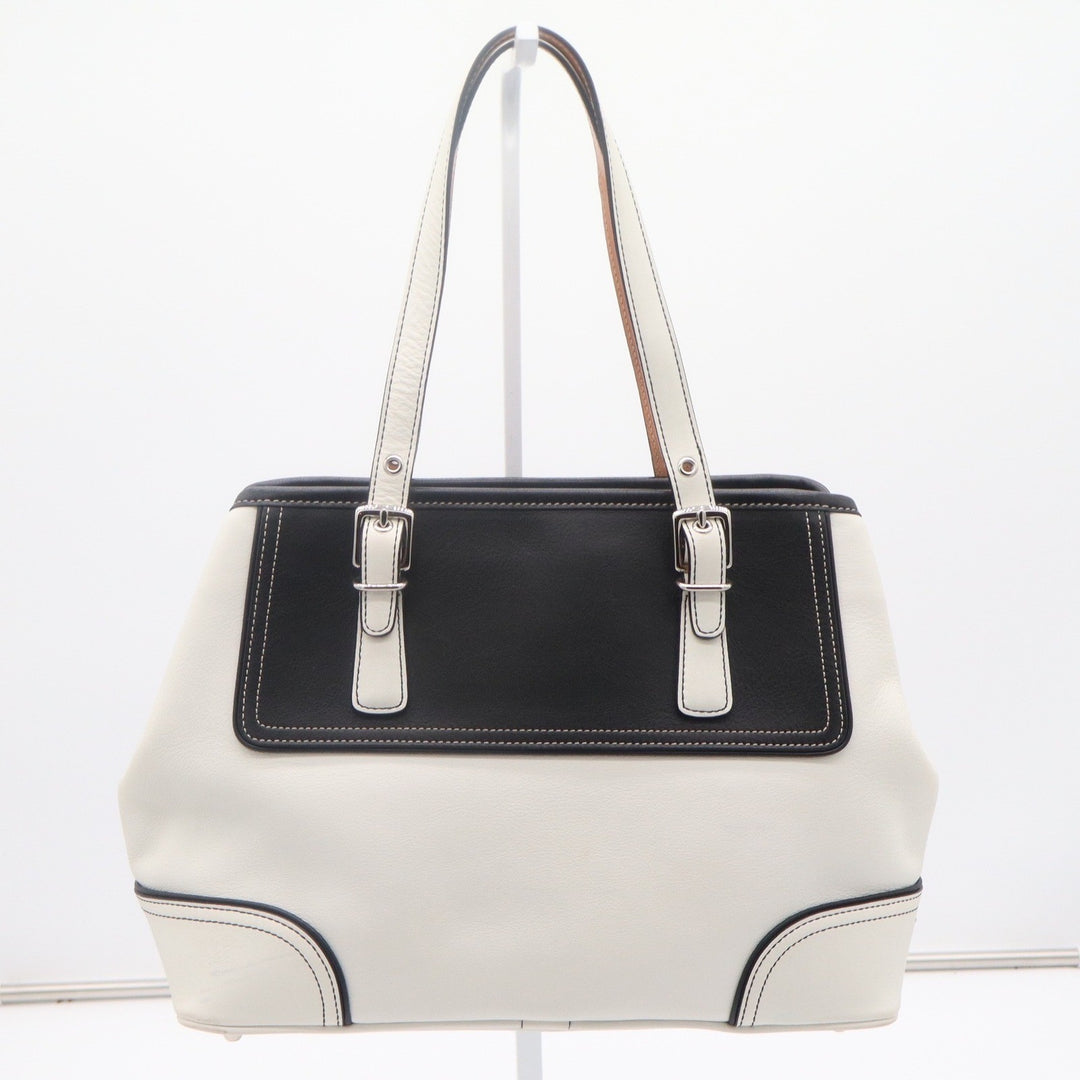 Coach Hamptons Black White Leather Colorblock Tote Shoulder Bag Buckle Detail