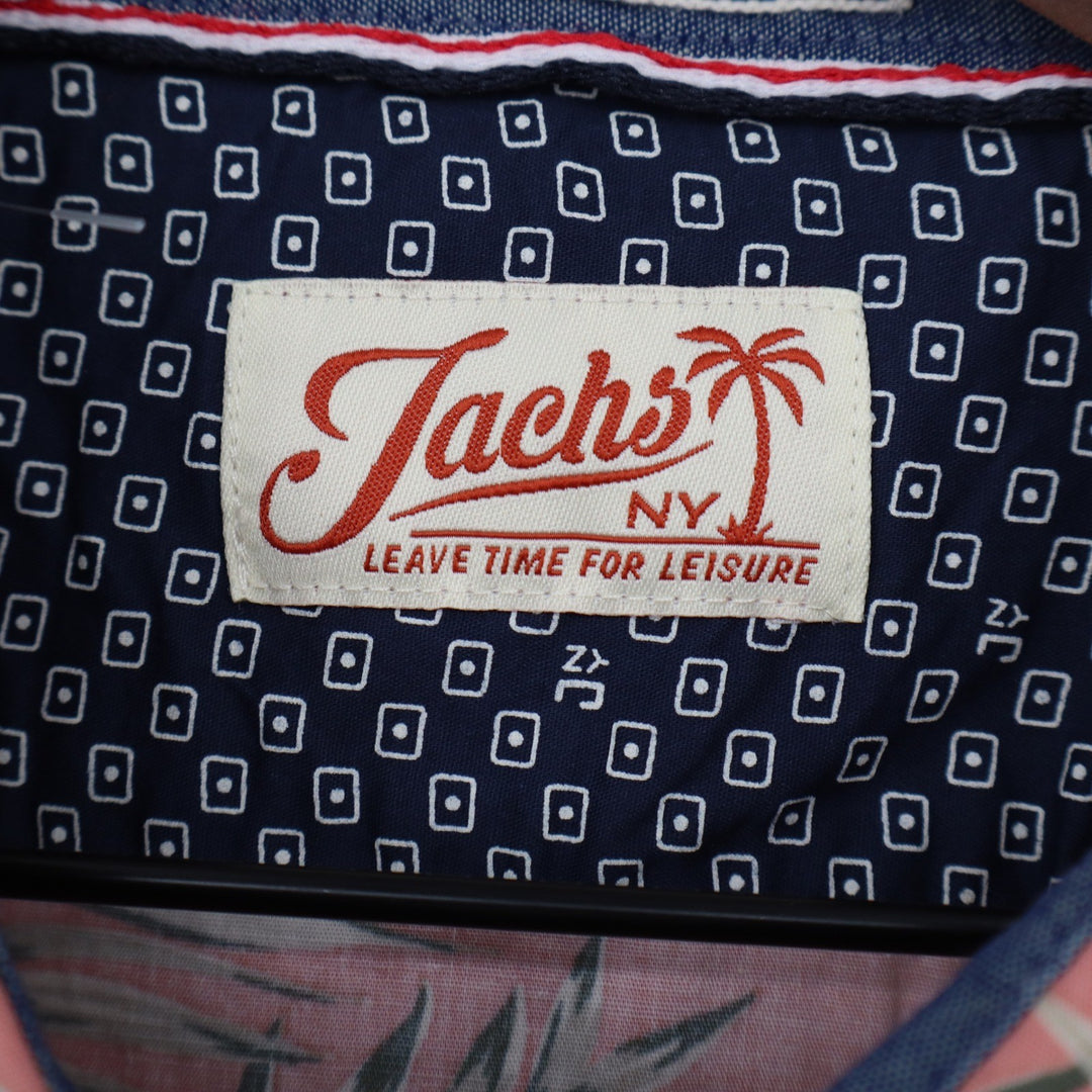 Jachs NY Mens 2XL Red Tropical Palm Leaf Print Short Sleeve Button Down Shirt
