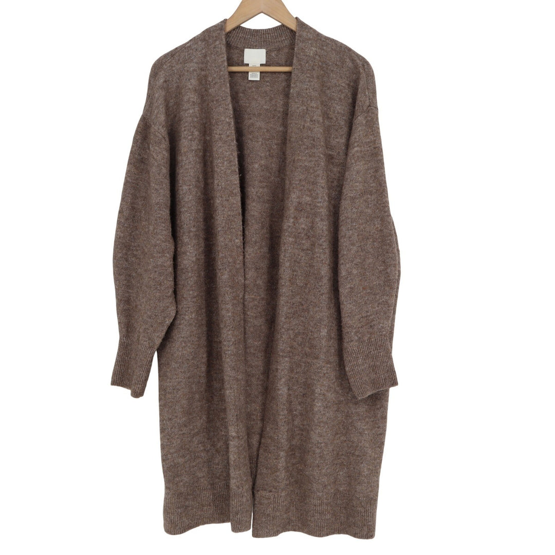 H&M Womens XL Brown Marl Longline Open Front Cardigan Wool Blend Sweater SSA 129