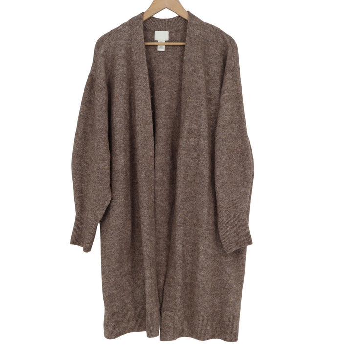 H&M Womens XL Brown Marl Longline Open Front Cardigan Wool Blend Sweater SSA 129
