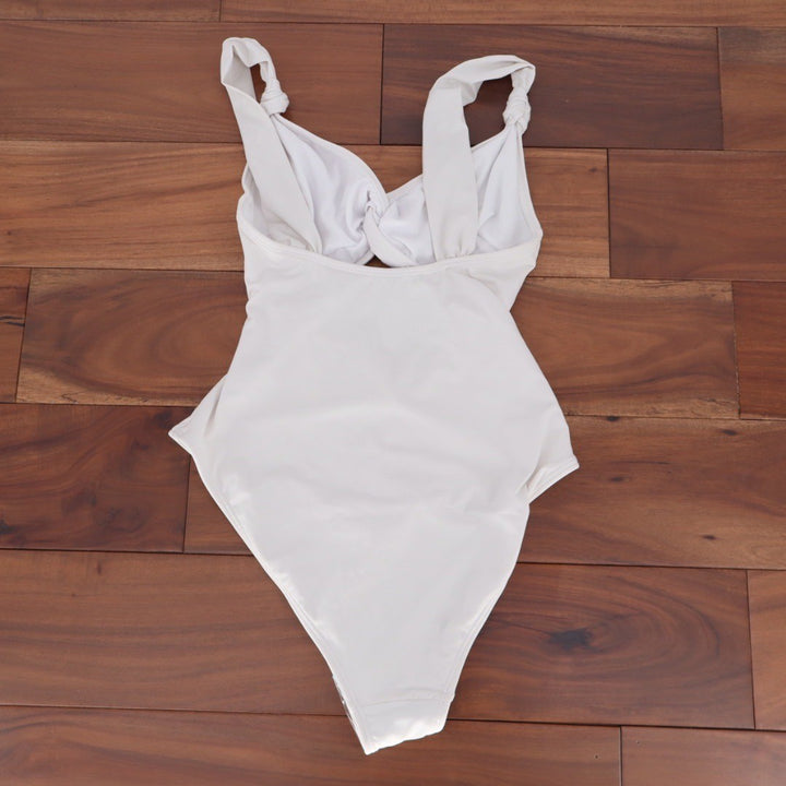 ASOS DESIGN White One Piece Swimsuit Knot Front Cutout One Shoulder Size US 4