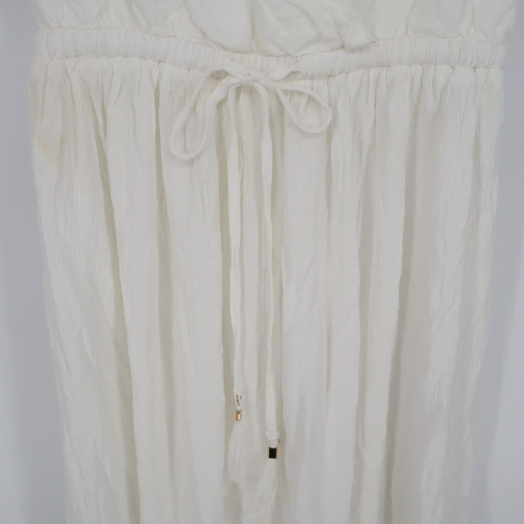 Lulus Santorini Sun Swim Cover-Up Dress Womens XS White Pleated Drawstring Waist