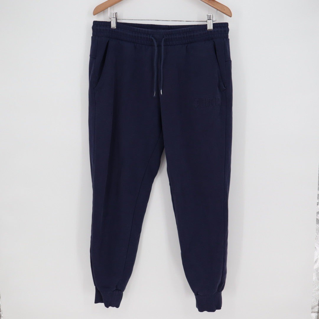 Puma Navy Blue Jogger Sweatpants Embossed Logo Athletic Casual Size L
