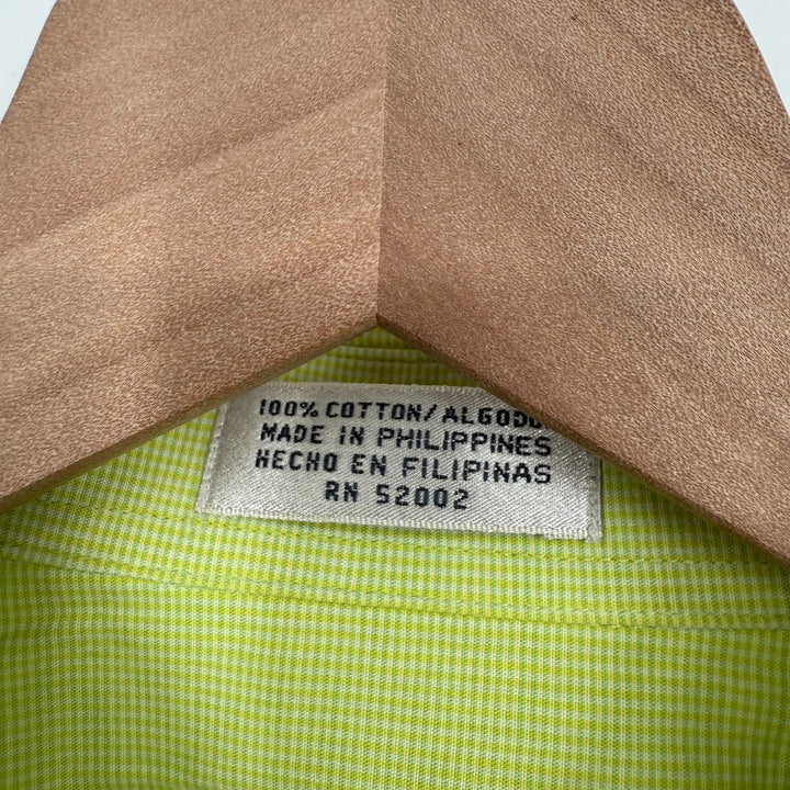 Claiborne Dress Shirt Mens 16.5 Lime Green Check Cotton Pocket Button Up Formal