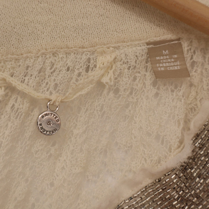 Anthropologie Knitted & Knotted Cille Lace Top Womens M Beige Embellished Detail