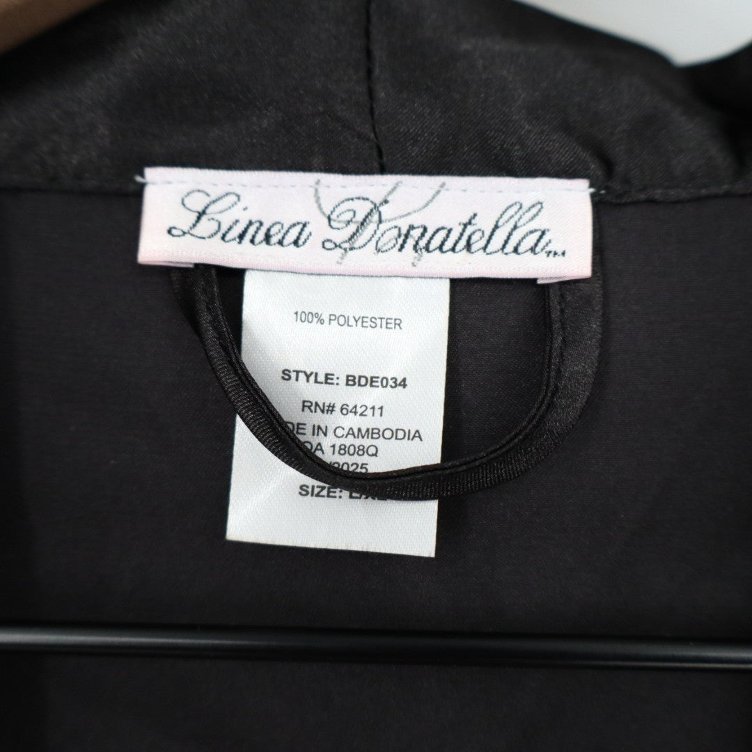 Linea Donatella Short Satin Robe Women L/XL Black 3/4 Sleeve Tie Waist Sleepwear