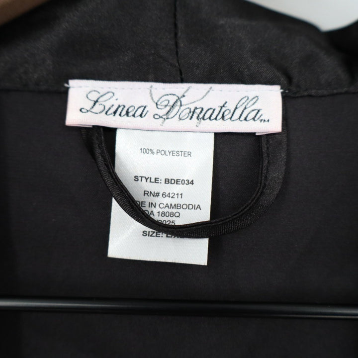 Linea Donatella Short Satin Robe Women L/XL Black 3/4 Sleeve Tie Waist Sleepwear