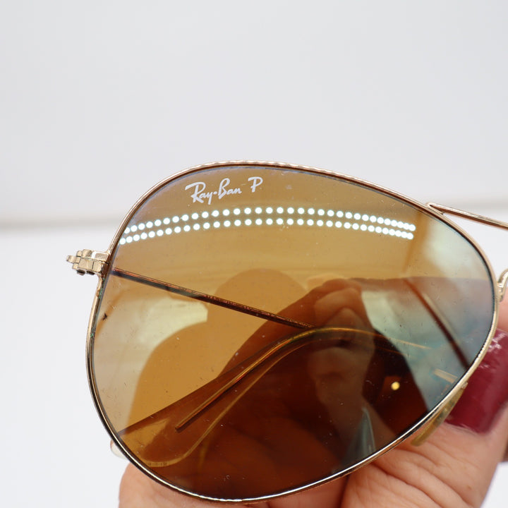 Ray-Ban Sunglasses Unisex OS Aviator RB3025 Gold Brown Polarized Good